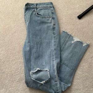 OAK + FORT Light Blue Distressed Straight Leg Jeans